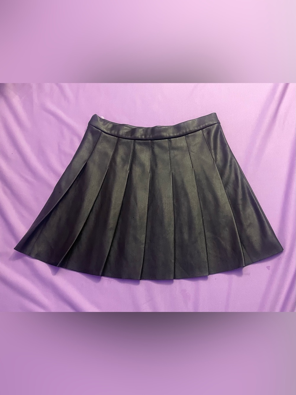 Garage Black Vegan Leather Pleated Mini Skirt S